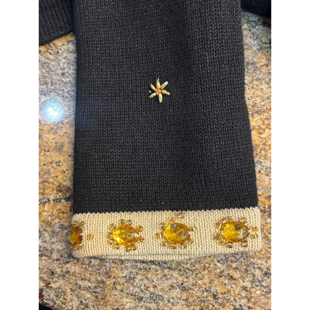 Vtg Storybook Knits 1X Black Elephant Sequin Embellished Button Cardigan Sweater - Picture 10 of 13